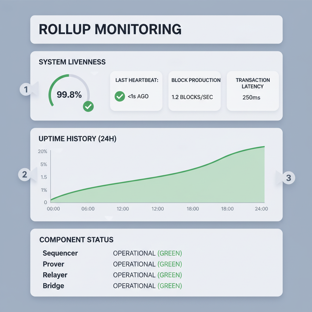 rollup monitoring dashboard with liveness metrics, modern UI design