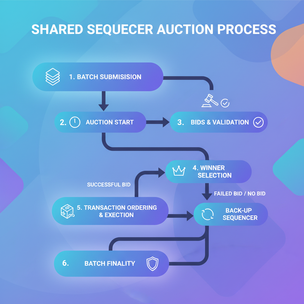 flowchart of shared sequencer auction process, abstract digital art