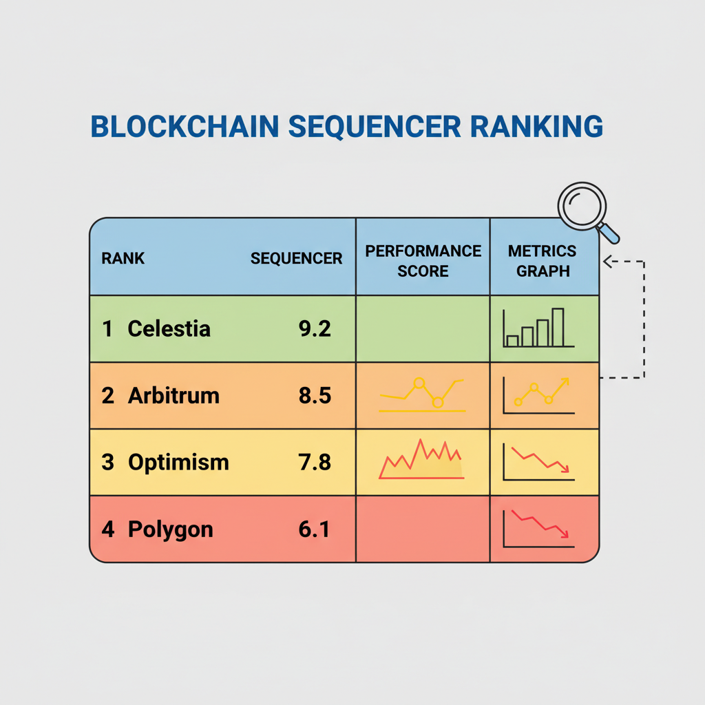 scoring table ranking blockchain sequencers with performance scores and graphs